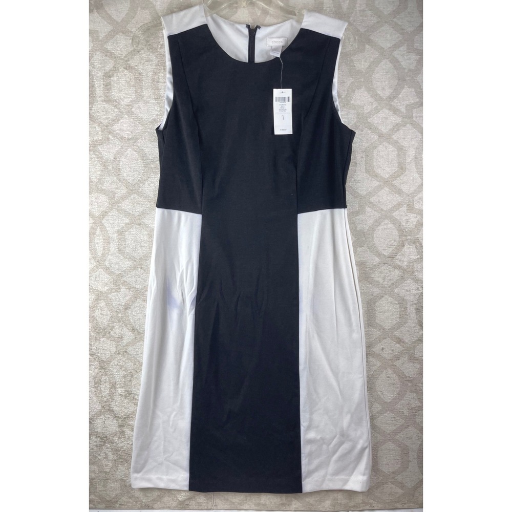 Chico's Colorblock Della Dress Women Size 1 M Black White NWT Sleeveless Sheath